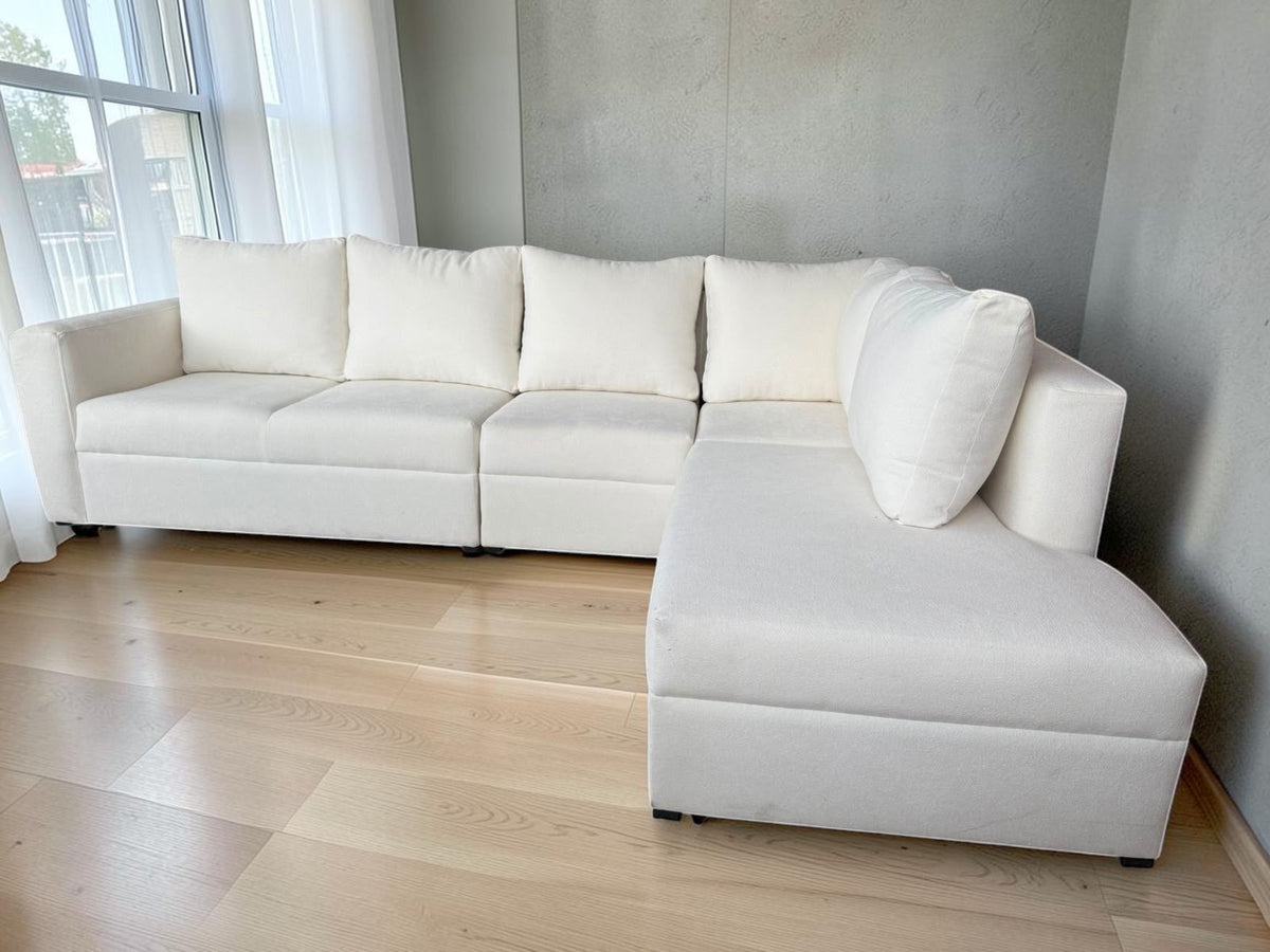 Sala modular CASA GARRIDO Muebles Paris en color blanco con diseño seccional versátil y cojines cómodos